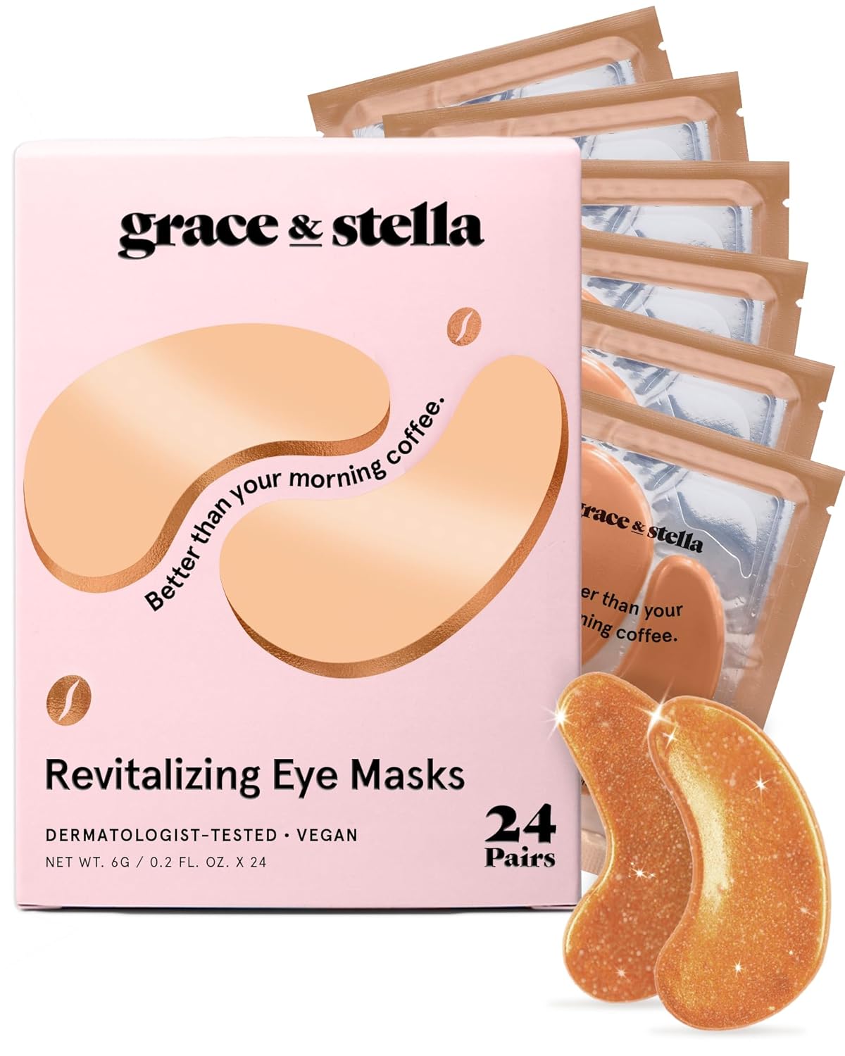 Grace & Stella Caffeine Under Eye Patches - Awakening Mask for Puffy Eyes & Dark Circles | Vegan, 24 Pairs