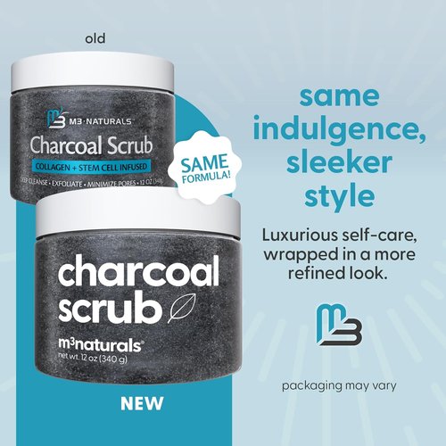 M3 Exfoliating Charcoal Scrub - Collagen & Stem Cells for Body Toning, Detox & Skin Smoothing
