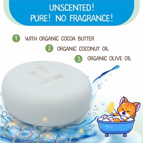 Relaxcation Unscented Baby Soap Bar - Organic Cold Process Soap with Coconut Oil & Cocoa Butter - Gentle for Newborns & Kids