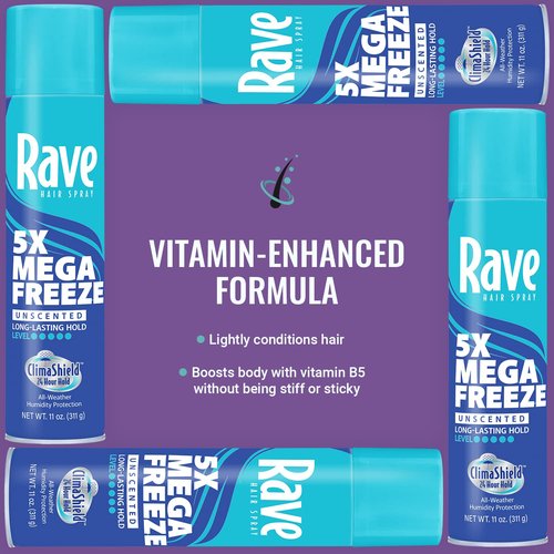 Rave Unscented Aerosol Hairspray - 5X Freeze for Heat Protection, Volume & Shine | ClimaShield Humidity Control