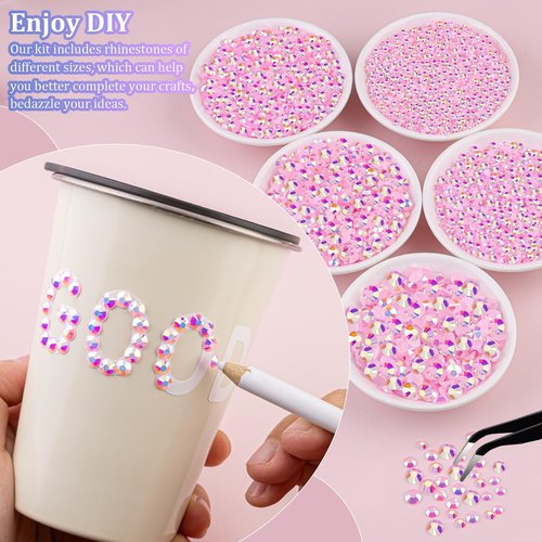Resin Rhinestones for Crafting with 3Pcs 10ml B7000 Jewelry Glue, 2 Boxes Light Pink AB Flatback Gems Crystals Diamond for Bedazzling Crafts DIY Nail Art Makeup,Gems for Clothing Tumblers Shoes