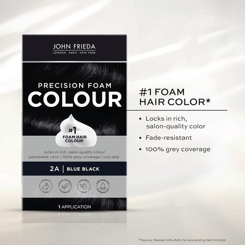 John Frieda Precision Foam Colour - Blue Black 2A Hair Color Kit | Full Coverage & Anti-Fade Formula