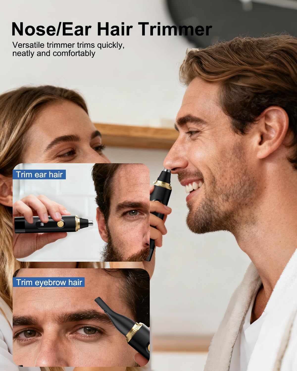 Skiennix Nose Hair Trimmer - Professional Painless & Waterproof | USB Rechargeable, LED Display, Black