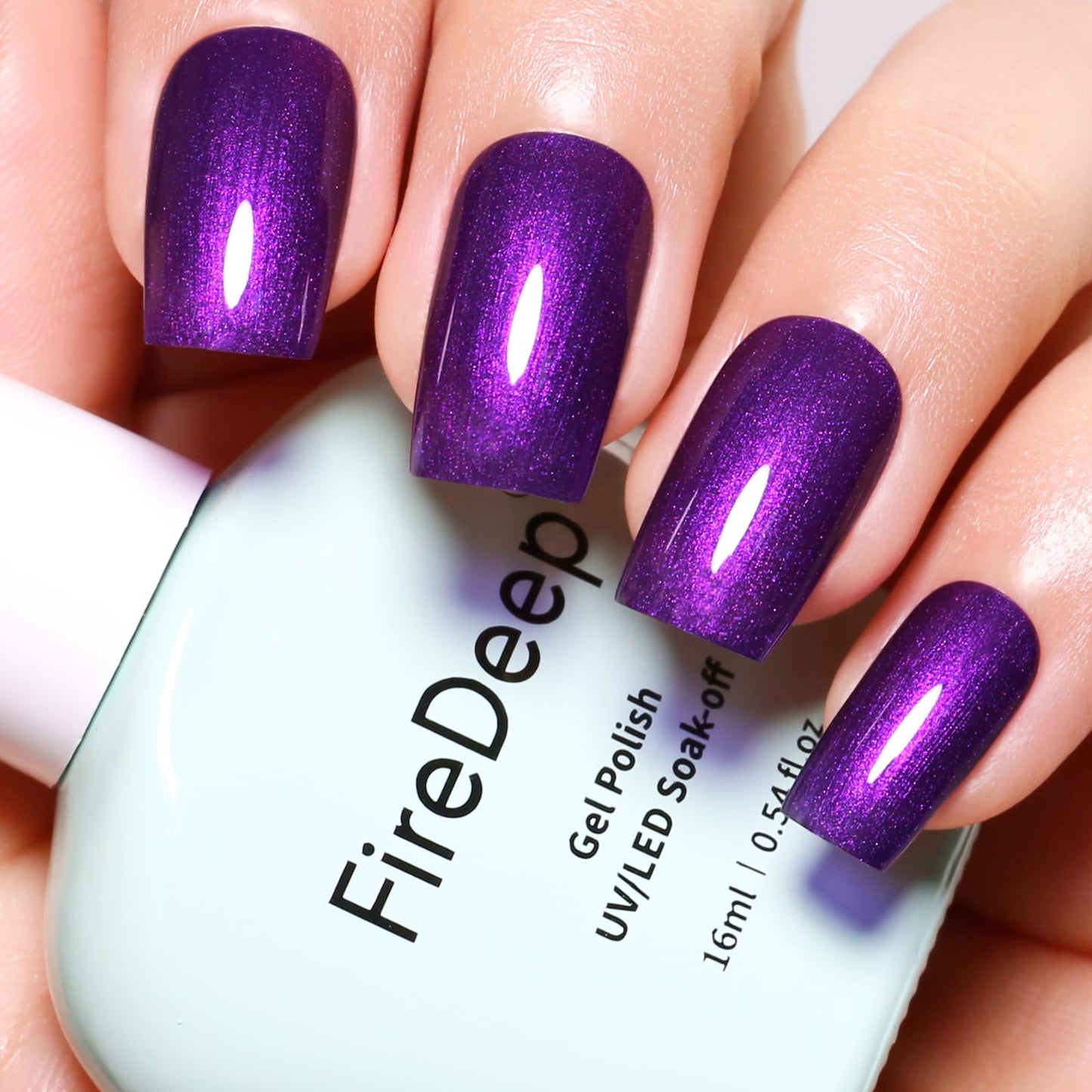 Firedeep Glitter Purple Gel Nail Polish 16ML Big Bottles Pearl Purple Metal Pearl Effect UV/LED Soak Off Gel Polish for Nail Art Manicure DIY 1Pcs