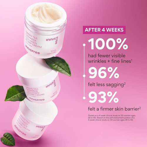 Innisfree Green Tea Ceramide Collagen Plump Cream - Korean Face Moisturizer for Youthful Skin