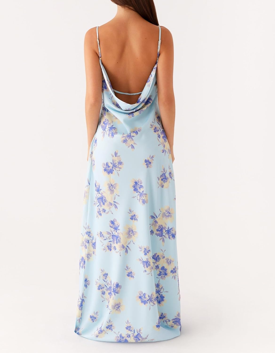 Skiennix Women’s Floral Print Maxi Dress - Y2K Backless Spaghetti Strap Bodycon | Slim Fit, Long Design
