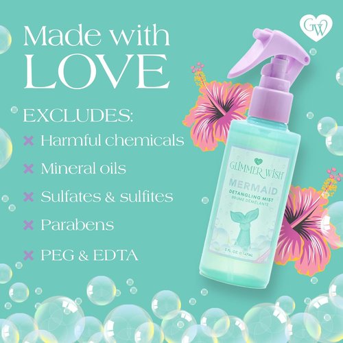 Glimmer Wish Mermaid Hair Detangler Spray - Tangle-Free Leave-In Conditioner for Kids & Women, 5 fl oz