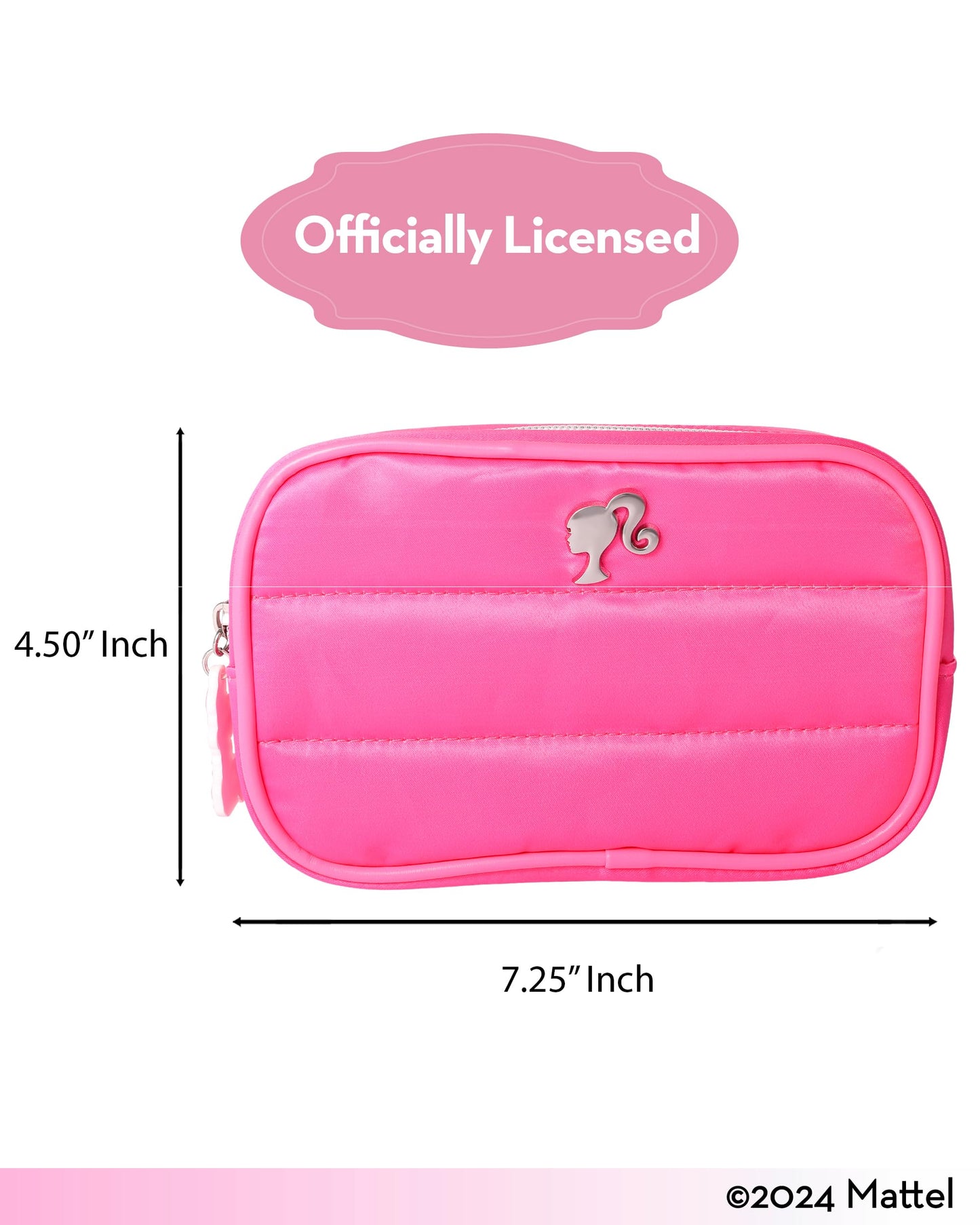 SALLY ROSE Barbie Pink Makeup Bag Official License, Quilted Camera Bag-Shape Pink Cosmetic Bag for Travel and Home, Cute Makeup Bags