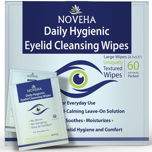 NOVEHA Daily Eyelid & Lash Wipes - 60 Individually Wrapped Refreshing Wipes for Blepharitis & Itchy Eyes