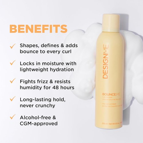 Design.Me BOUNCE.ME Curl Mousse - Lightweight Curl Defining Formula for Wavy & Curly Hair | Frizz Control & Humidity Resistant