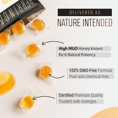 Berringa Manuka Honey Lozenges - Lemon & Menthol Flavor, MGO 900+, 5.3 oz | 30 Count