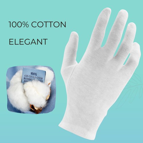 ANSMIO Cotton Gloves (2 Pairs), White, Moisturizing Night Gloves for Dry Hands, 100% Cotton, Size L