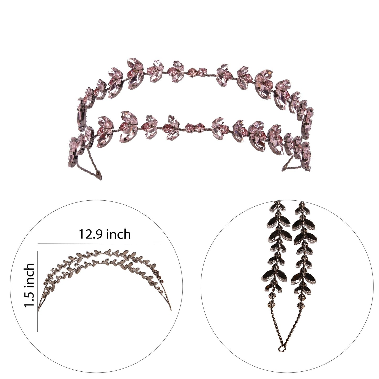 LIMELIA Women's Tiara-Crown for Henna Wedding Party, Glitter Hair Accessories for Bridal Birthday Pageant Prom Halloween Costume Christmas - Alpha Design, Double Row - Pink