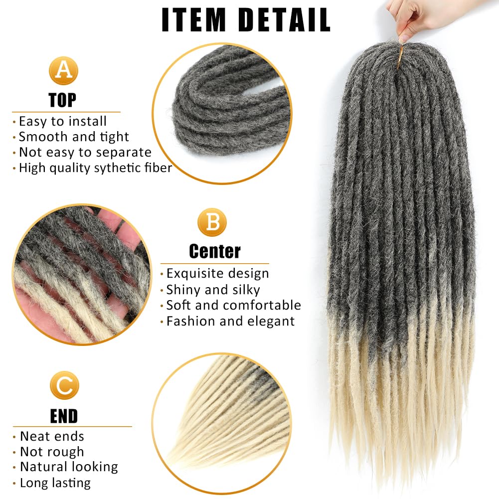 Aguacor Straight Dreadlocks Synthetic Double Ended Dreadlock Extensions 24inches 10 Strands Width 1.2cm Soft Black to Blonde DE Dreadlock Extensions for Women (10 Strands, 1B/613)