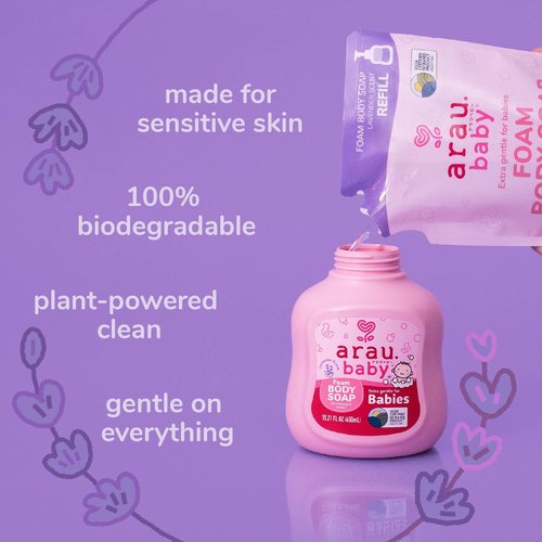 Arau Baby Foam Body Soap - Natural Plant-Based Lavender Scent | Gentle for Sensitive Skin, 15.21 Fl Oz
