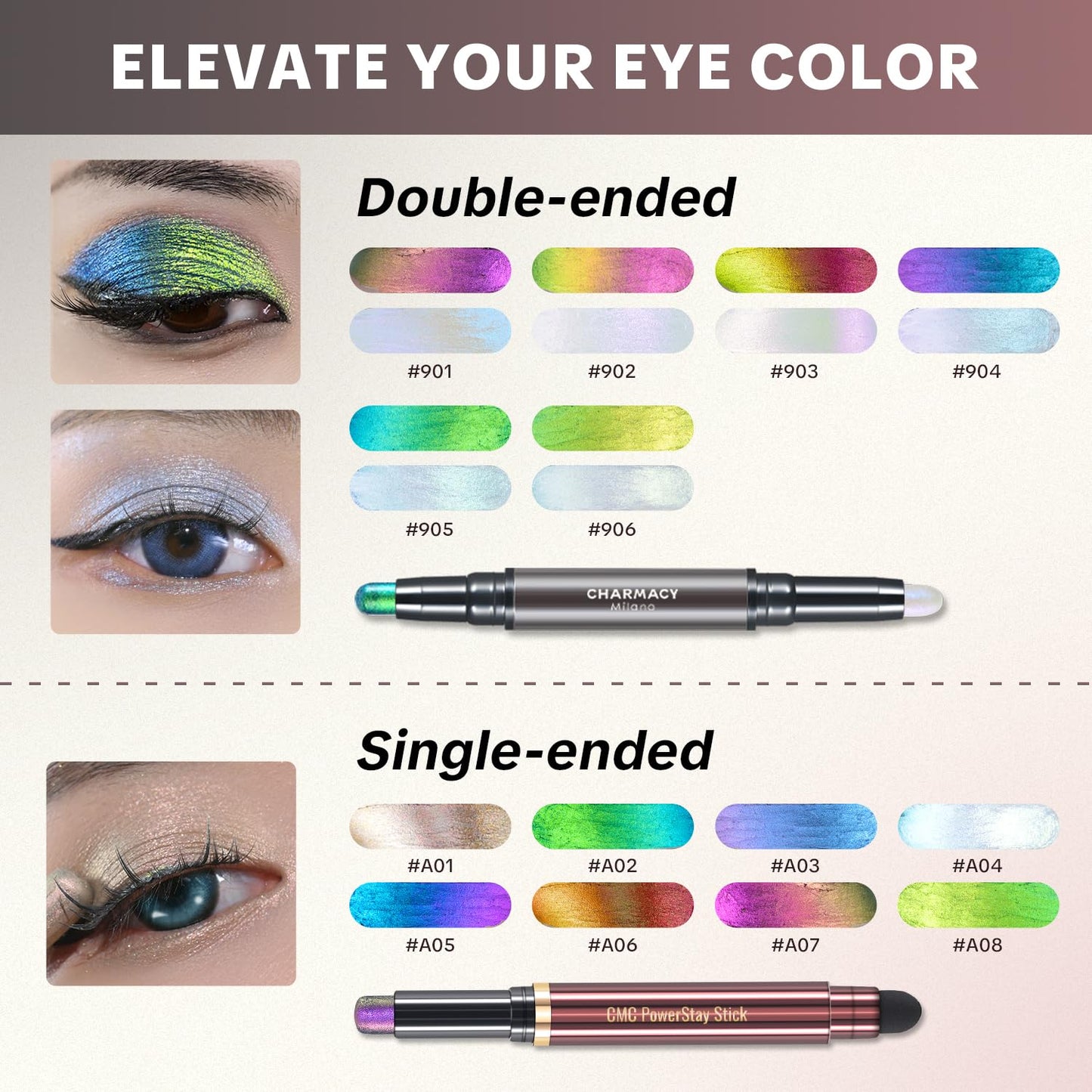 CHARMACY Multichrome Cream Eyeshadow Stick - Waterproof, High Pigment Eye Brightener | Vegan & Cruelty-Free