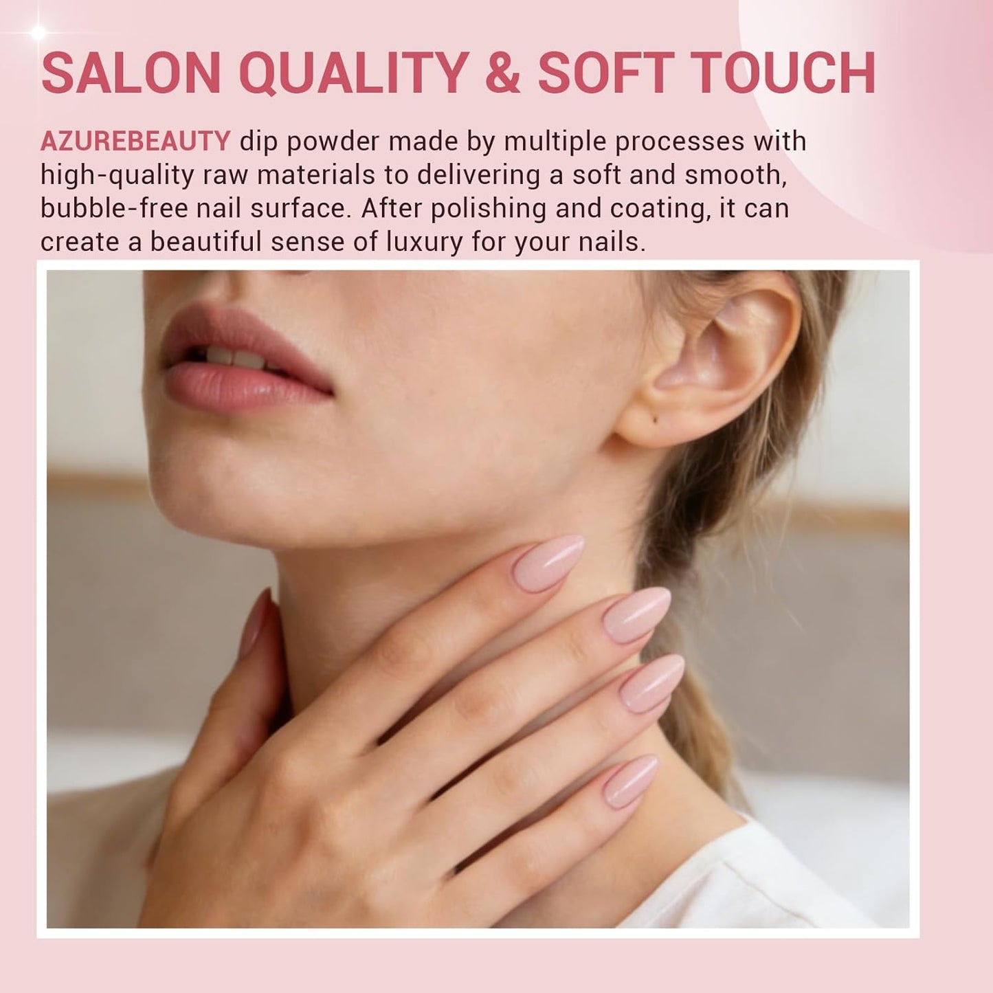 AZUREBEAUTY Dip Powder Nail Kit - 4 Colors Glitter Soft Pink French Nail Art | Base & Top Coat Included