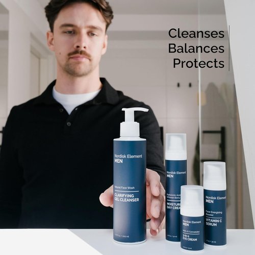 Nordisk Element Men’s Face Wash - Clarifying Gel Cleanser with Plum Extract | Vegan, Hydrating, pH Balanced, 6.76 Fl Oz