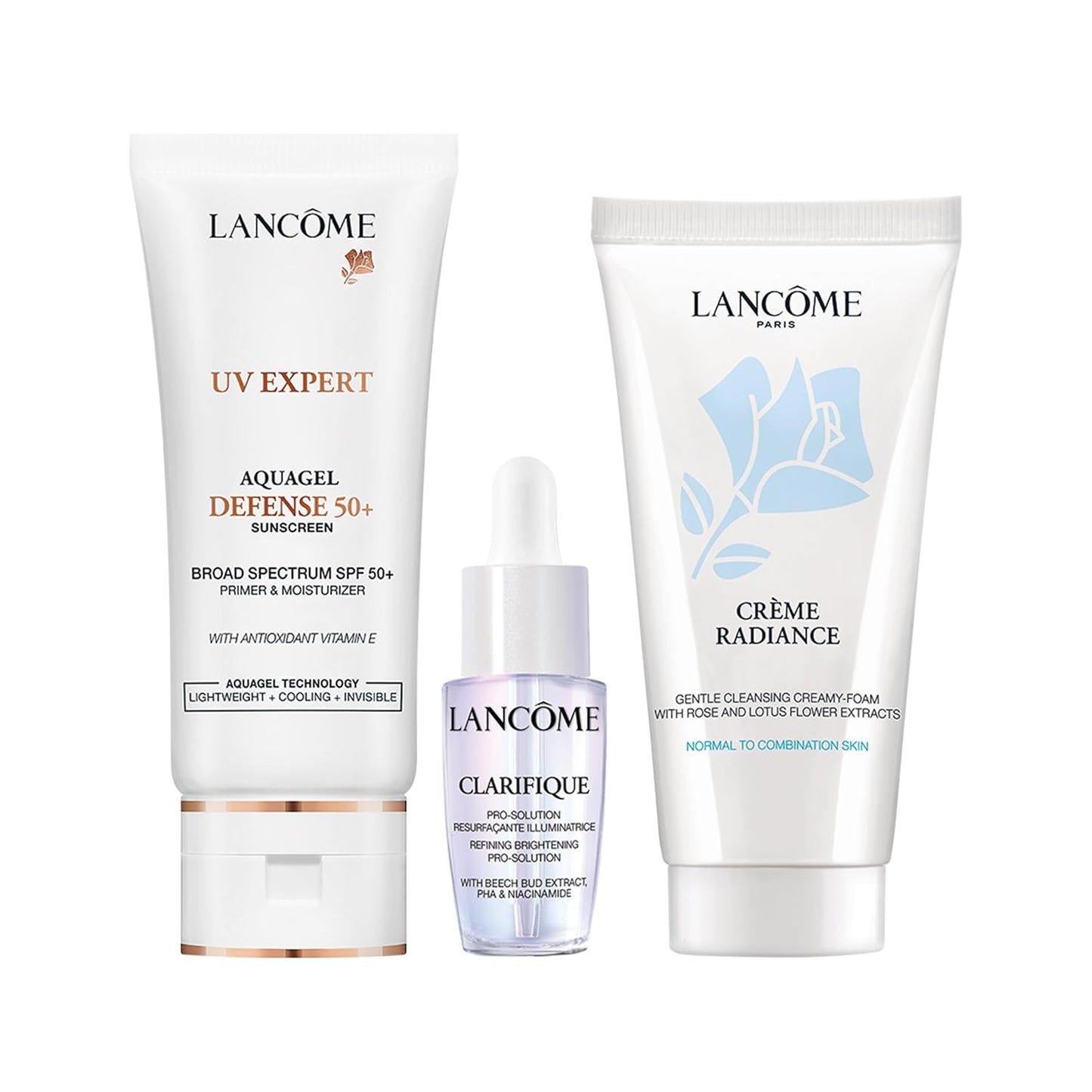 UV Expert Defense SPF 50+ Discovery Set - With Mini Crème Radiance Cleanser 1.7 Fl oz and Mini Clarifique Pro-Solution Brightening Serum 0.22 Fl oz.
