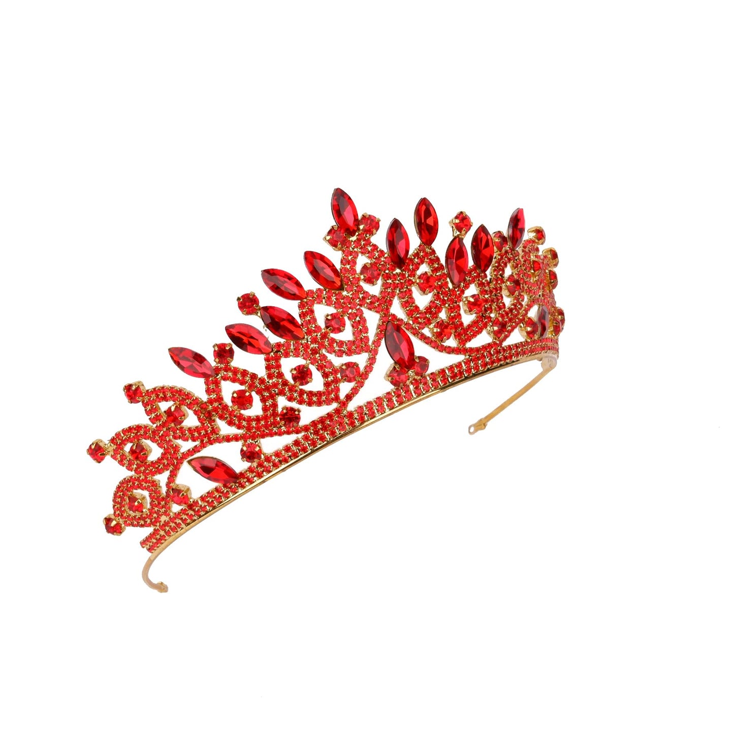 LIMELIA Women's Tiara, Crown for Henna Wedding Party | Glitter Hair Accessories for Bridal Birthday Halloween Costume Christmas Party, Princess Crowns Floral Pattern | Crystal Stone - Gold Red