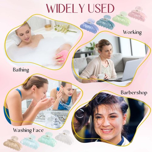 Yuxung 8 Pcs Large Acrylic Hair Claw Clips for Women Non slip Strong Hold Clamps for Thick and Thin Hair(Marble,Multicolor)