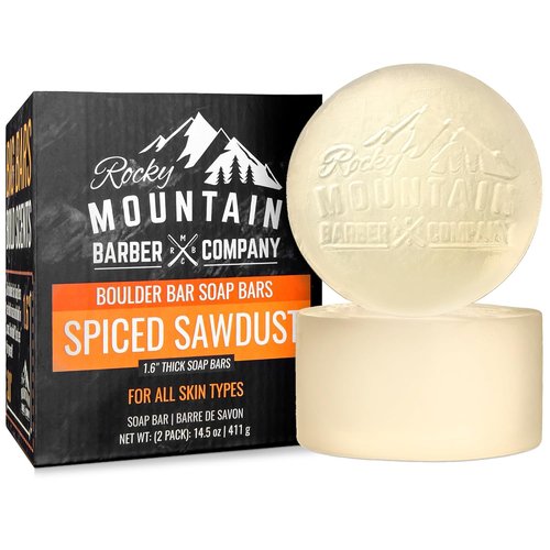 **Skiennix Men's All-in-One Shampoo & Body Soap Bars - Extra Thick Glycerin - 2 Soaps, Spiced Sawdust Scent, 14.5 oz**