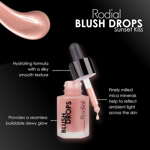 Rodial Blush Drops - Sunset Kiss Frosted Pink | 0.5 Fl Oz Moisturizing Liquid Blush with Vitamin E
