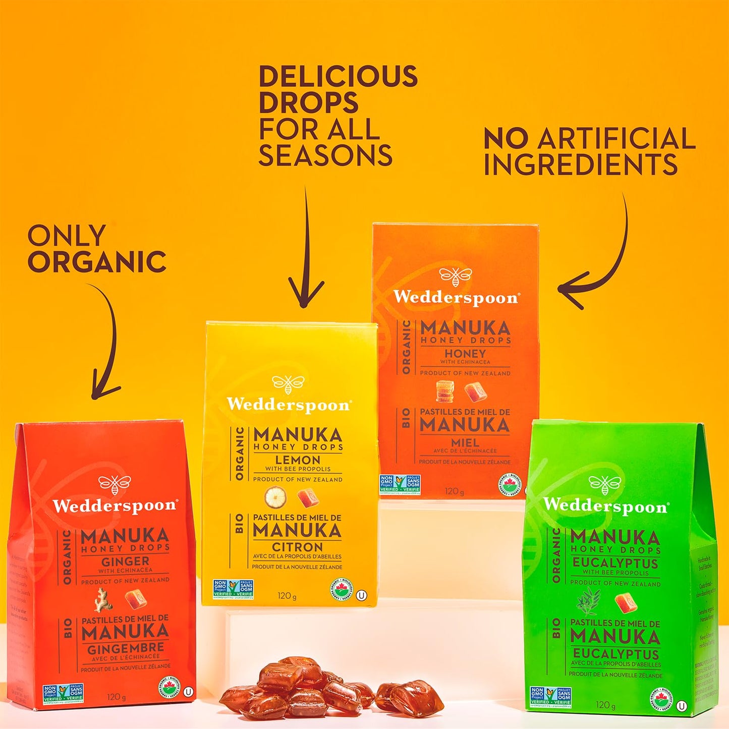 Wedderspoon Organic Manuka Honey Drops - Eucalyptus & Bee Propolis, 20 Count | Soothing Remedy for Dry Throats