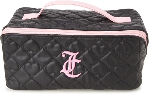 Juicy Couture Black Makeup Bag - Quilted Faux Leather Cosmetics Organizer for Travel Essentials