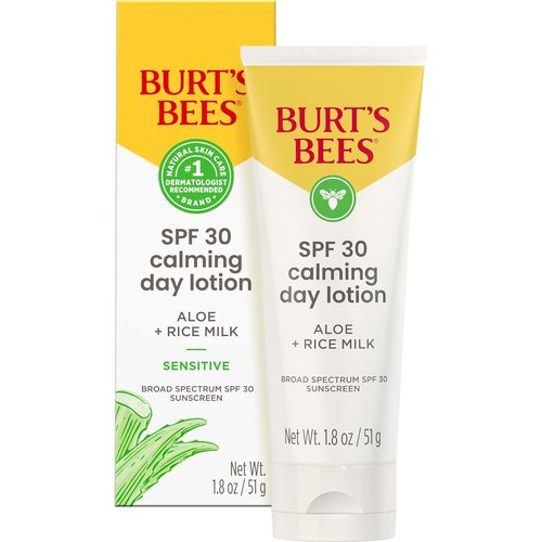 Burt's Bees SPF 30 Calming Day Face Lotion - Soothes Sensitive Skin with Aloe & Rice Milk | 1.8 oz Tube