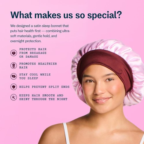 GIMME Beauty Sweet Dreams Satin Bonnet - Ultra-Soft & Breathable Sleep Bonnet for Frizz-Free Hair - Pink, 1 Count