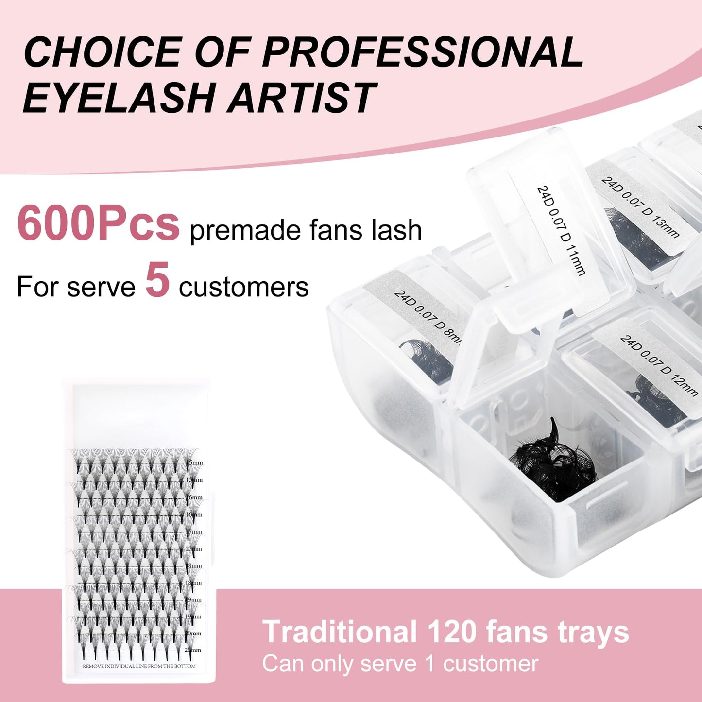 Lash Extension 24D Premade Fans Eyelash Extensions 600pcs Pre Made Fans Lash Extensions Premade Lash Fans Volume Lash Extensions D Curl Eyelash Extension Premade Fans (24D-0.07D-8-15mm)