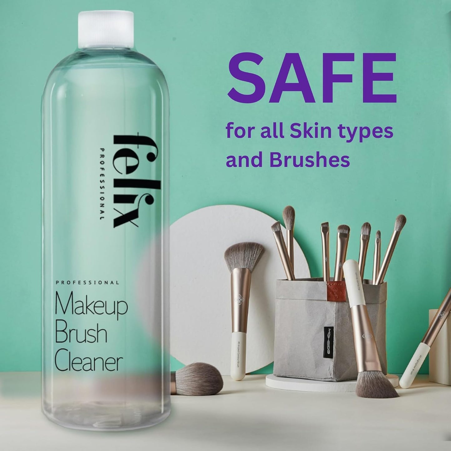 Skiennix Makeup Brush Cleaner - Rinse-Free Deep Clean & Quick Dry - 16 fl oz for Natural & Synthetic Brushes