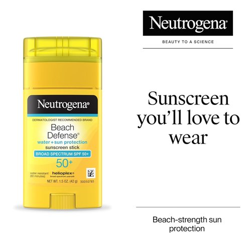 Neutrogena Beach Defense Sunscreen Stick SPF 50 - Broad Spectrum, Water-Resistant, Travel Size (1.5 oz)