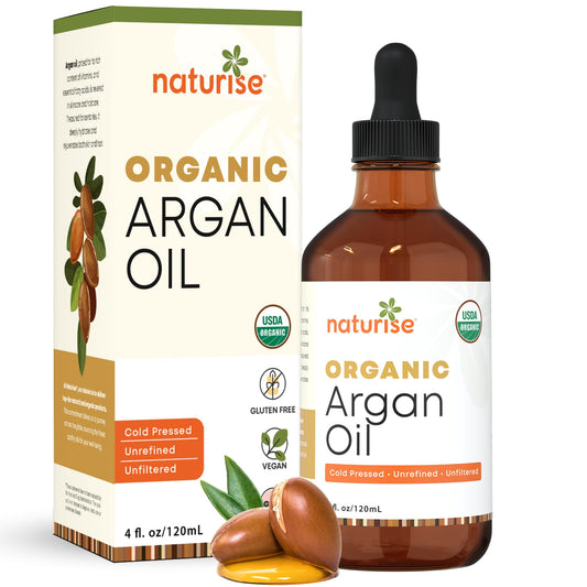 Naturise Organic Argan Oil - Organic Argan Oil Cold Pressed Argan Oil of Morocco - Vegan Non-GMO Gluten Free Argan Oil for Hair Growth and Skin Moisture - 100% Pure Moroccan Oil Hair Oil (4 FL. OZ.)