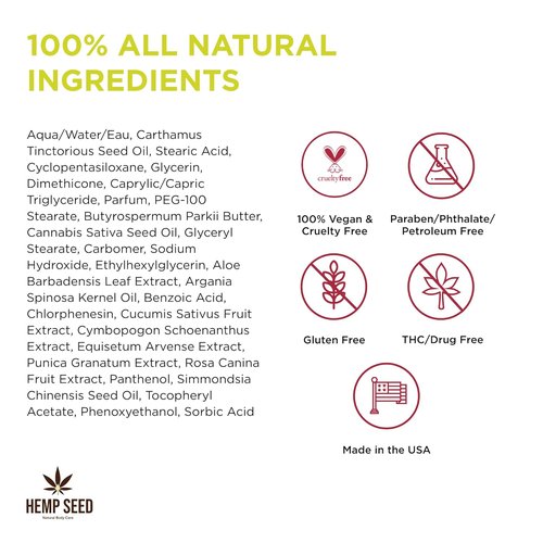 Hemp Seed Skin Butter - Total Body Moisturizer with Hemp Seed Oil & Shea Butter - 8 oz, Vegan & Cruelty Free