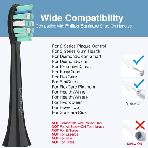 Philips Sonicare Replacement Toothbrush Heads - 12 Pack Black Electric Brush Heads Compatible with Sonicare
