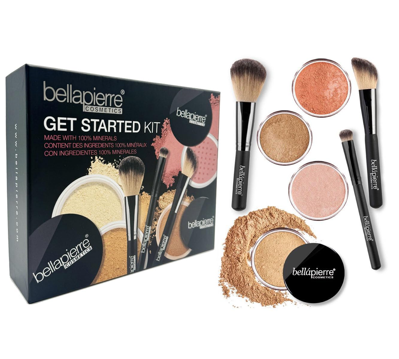 Bellapierre Get Started Kit - Mineral Makeup Essentials with 2 Foundations, Blush & Bronzer | Non-Toxic, Cruelty-Free | Dark