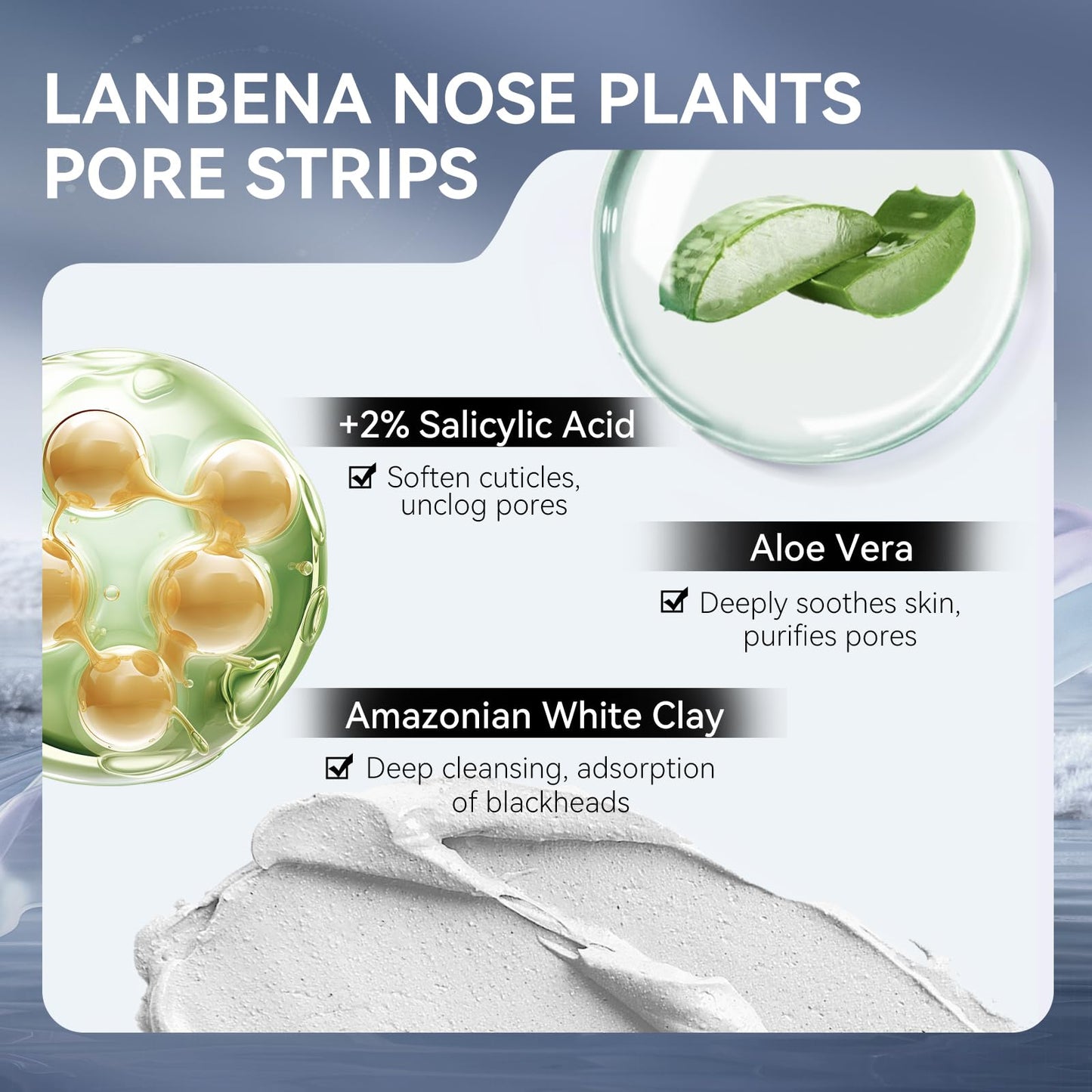 LANBENA 3-in-1 Blackhead Removal Set - Pore Strips (30g), Pore Minimizing Serum (30ml) & Removal Paper - Mask for Face, Minimizes Pores & Leaves Skin Fresh & Clean, Blackhead Remover