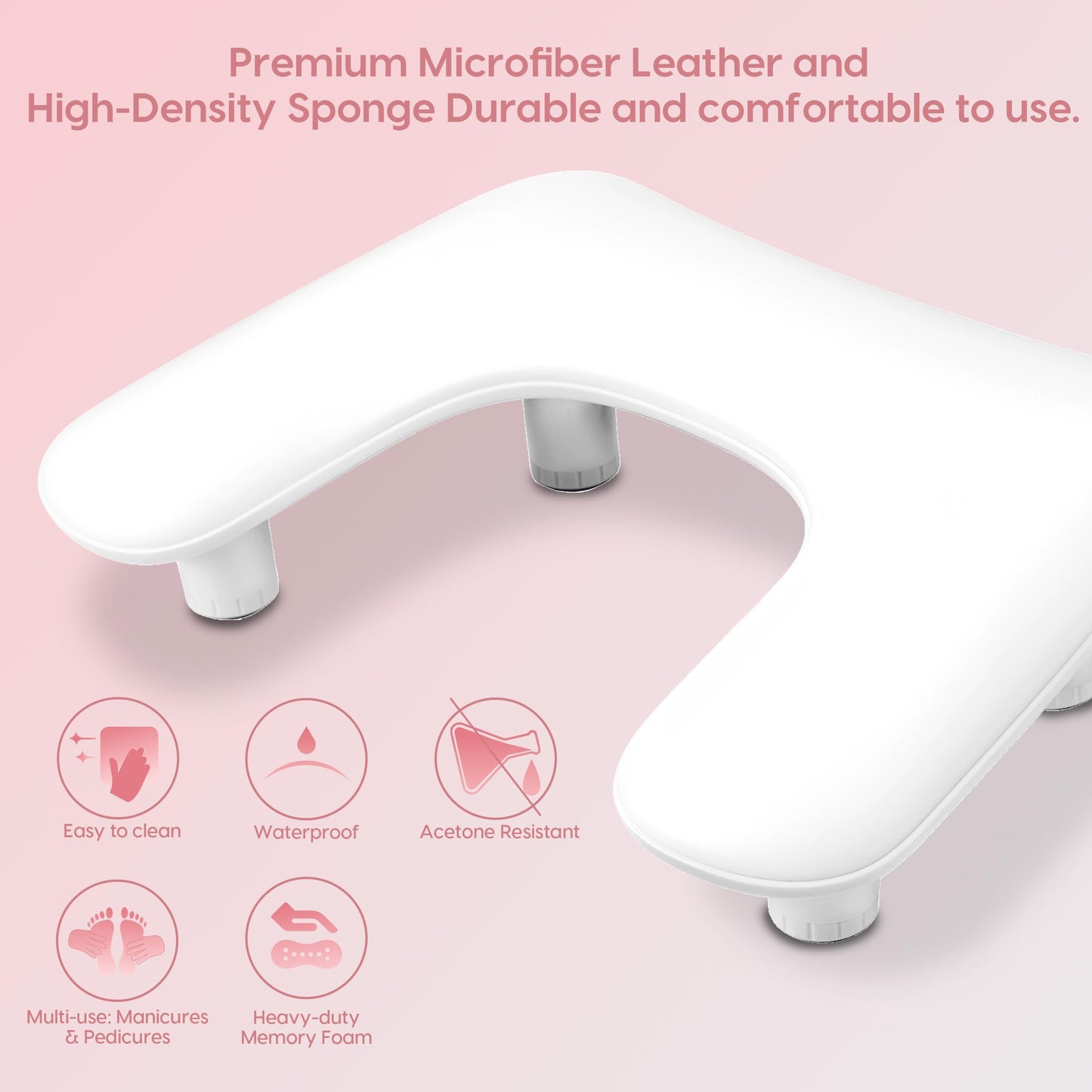 Delanie U2 Height Adjustable Nail Arm Rest, Acetone Resistant PU Leather U-Shaped Nail Hand Rest for Nail Tech Manicure Salon Use, White