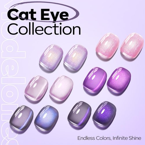 modelones Purple Cat Eye Gel Nail Polish Grey Purple Shimmer 9D Magnetic Cateye Gel Nail Polish UV LED Soak Off Nail Manicure 15ML