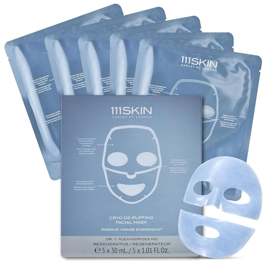 111SKIN Cryo De-Puffing Energy Facial Mask - Tightens & Refreshes with Peptides & Caffeine - Set of 5 (1 oz Each)