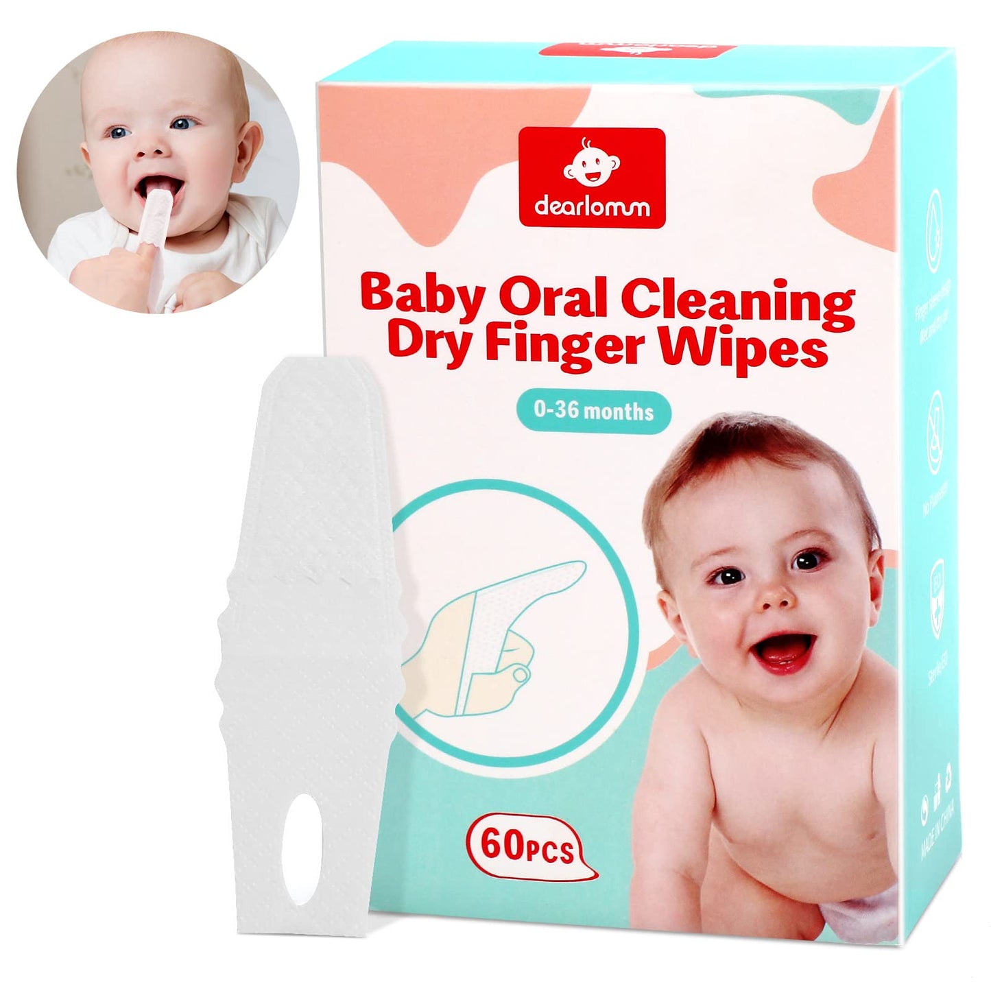 dearlomum Toddler Baby Dry Wipes, Baby Newborn Tongue Cleaner, 60PCS Disposable Infant Wipes Clean Baby Mouth,Gauze Gum Cleaner Toothbrush Baby Oral Cleaning Stick Dental Care for 0-36 Month Baby