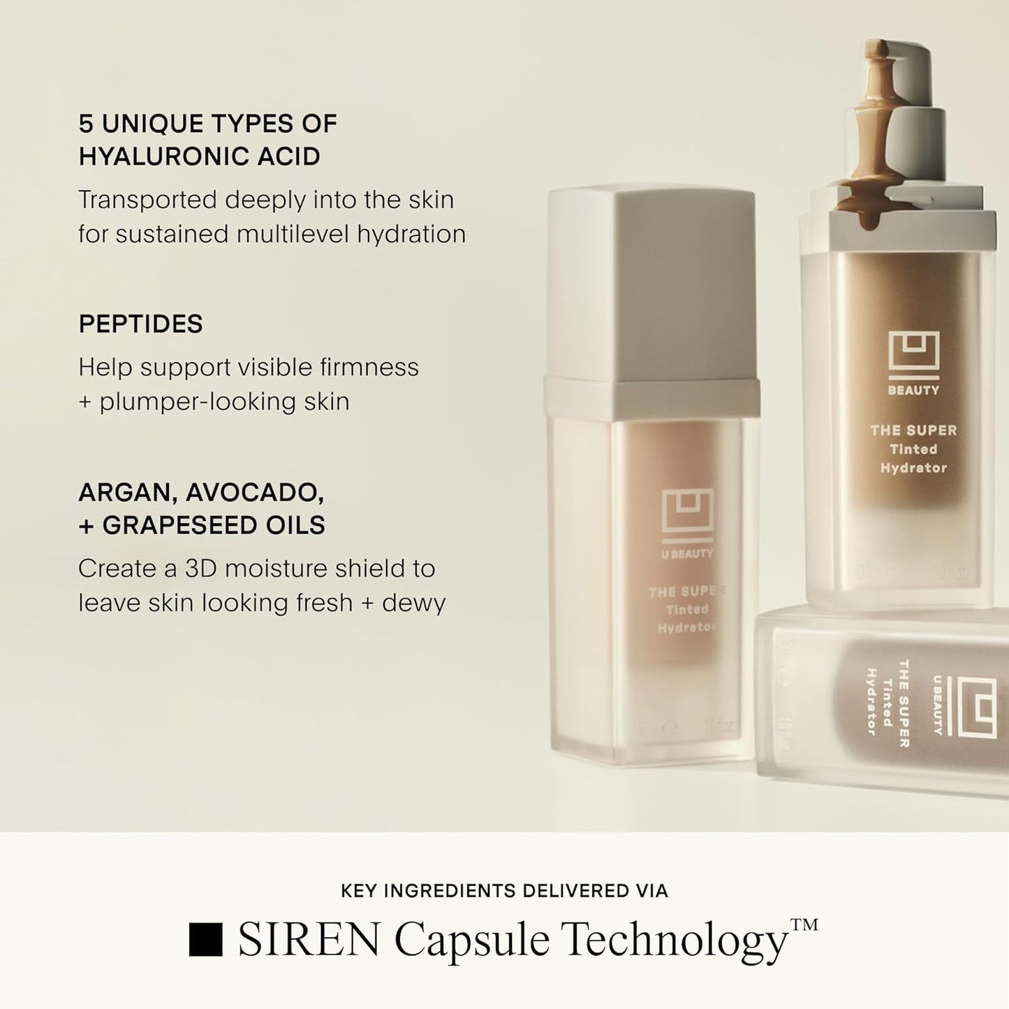 U Beauty Super Tinted Hydrator - Mega-Dose Hyaluronic Acid Moisturizing Cream for 48-Hour Hydration | Shade 4 - 1.0 oz