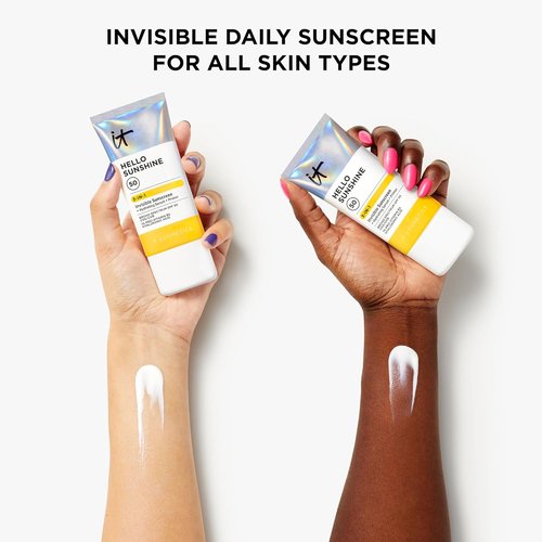 IT Cosmetics Hello Sunshine Invisible Sunscreen SPF 50 - Hydrating Serum & Makeup Primer - No White Cast, 1.7 oz