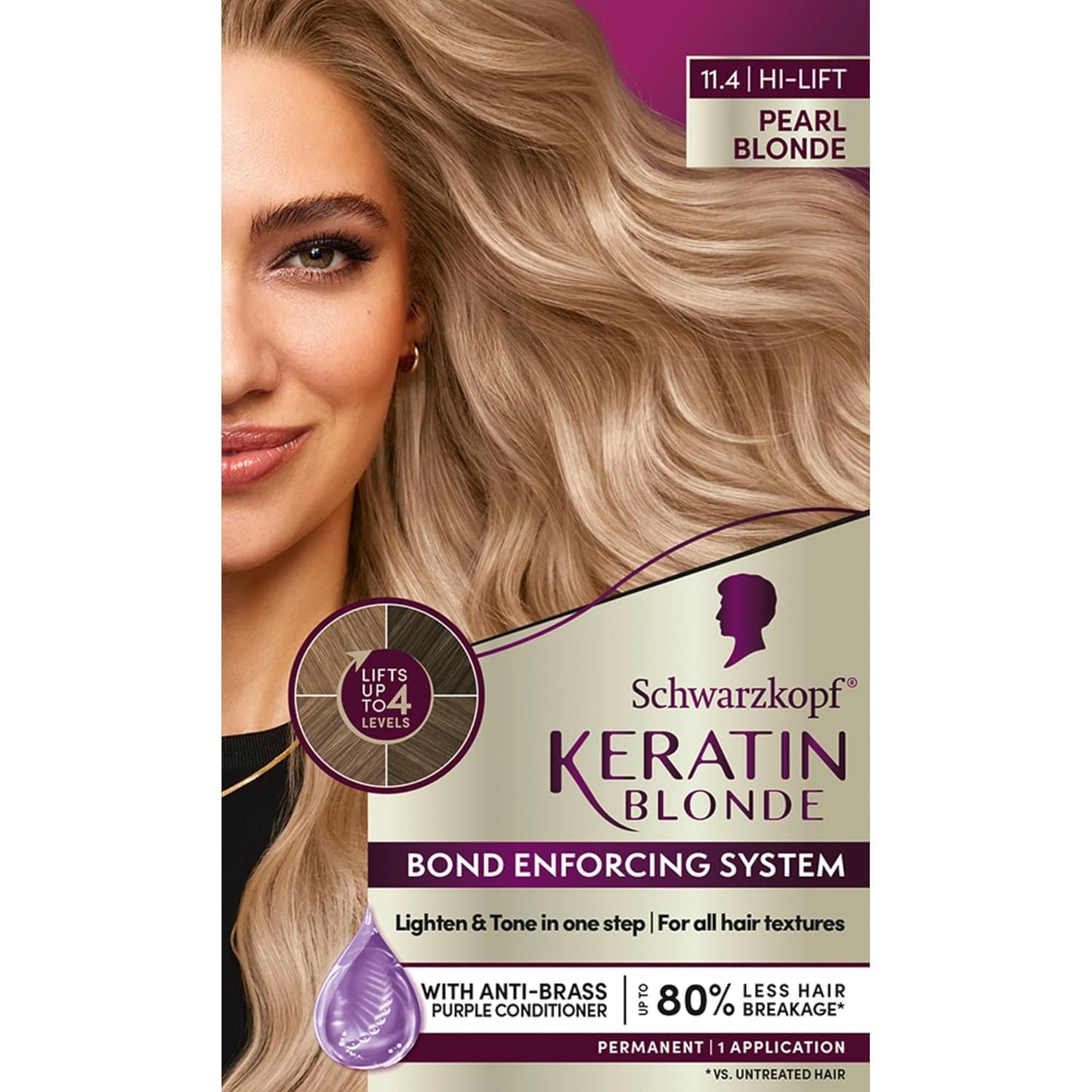 Schwarzkopf Keratin Blonde Hair Dye - 11.4 High Lift Pearl Blonde | Professional Permanent Color with Bond Enforcing System & Pre-Color Serum