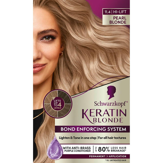 Schwarzkopf Keratin Blonde Hair Dye - 11.4 High Lift Pearl Blonde | Professional Permanent Color with Bond Enforcing System & Purple Conditioner
