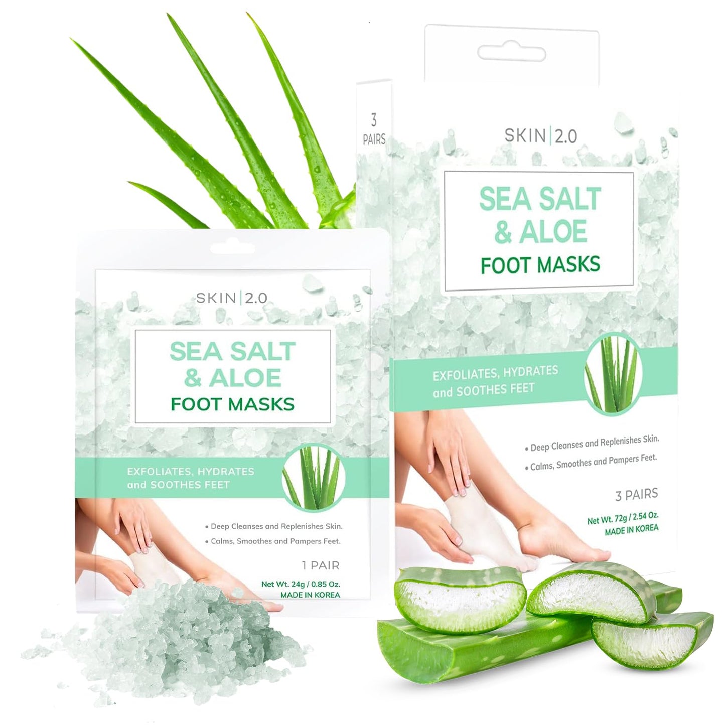Sea Salt & Aloe Foot Masks - Soothing Cracked Heel Treatment | Exfoliating Hydration - 3 Pairs