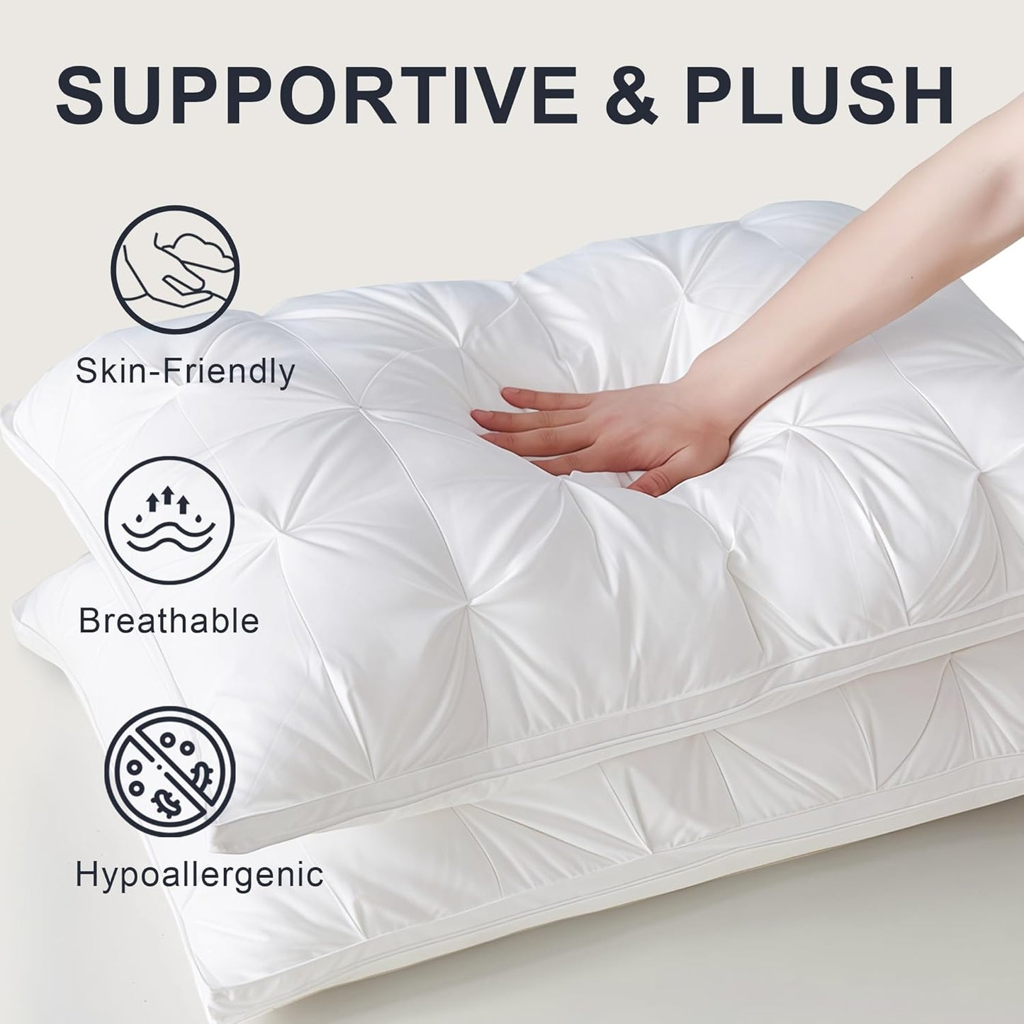 Skiennix Support Bed Pillow Set of 2 | Queen Size, Super Soft Down-Alternative Filling, Hotel Quality