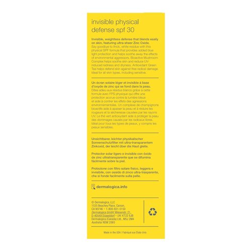 Dermalogica Invisible Physical Defense SPF30 (1.7 Fl Oz) Face Sunscreen Moisturizer - Non-Greasy Formula That Defends Against UVA/UVB/Blue Light